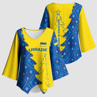 Ukraine Christmas Kimono Sleeve Blouse with Yellow and Blue Tree Design and Traditional Embroidery - Wonder Print Shop