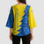 Ukraine Christmas Kimono Sleeve Blouse with Yellow and Blue Tree Design and Traditional Embroidery - Wonder Print Shop