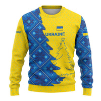 Ukraine Christmas Ugly Christmas Sweater with Yellow and Blue Tree Design and Traditional Embroidery - Wonder Print Shop