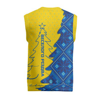 Ukraine Christmas Knitted V-Neck Vest with Yellow and Blue Tree Design and Traditional Embroidery - Wonder Print Shop