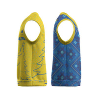 Ukraine Christmas Knitted V-Neck Vest with Yellow and Blue Tree Design and Traditional Embroidery - Wonder Print Shop