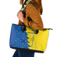 Ukraine Christmas Leather Tote Bag with Yellow and Blue Tree Design and Traditional Embroidery - Wonder Print Shop