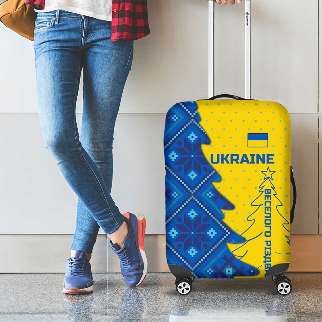 Ukraine Christmas Luggage Cover with Yellow and Blue Tree Design and Traditional Embroidery - Wonder Print Shop