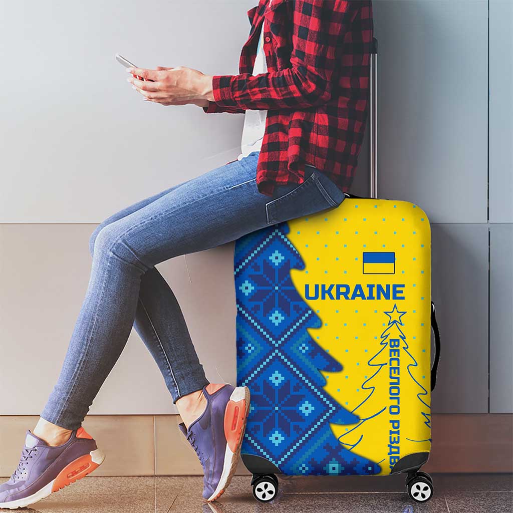 Ukraine Christmas Luggage Cover with Yellow and Blue Tree Design and Traditional Embroidery - Wonder Print Shop