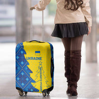 Ukraine Christmas Luggage Cover with Yellow and Blue Tree Design and Traditional Embroidery - Wonder Print Shop