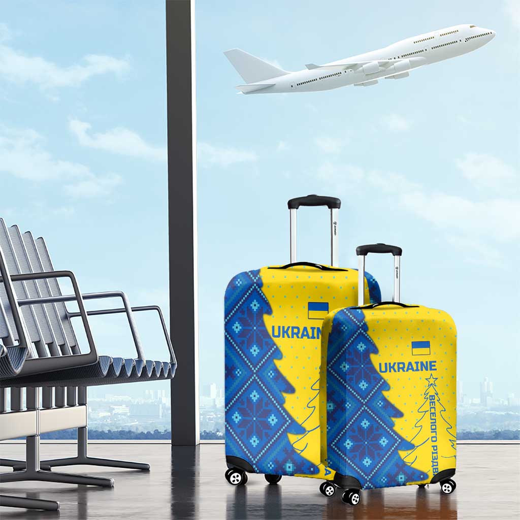 Ukraine Christmas Luggage Cover with Yellow and Blue Tree Design and Traditional Embroidery - Wonder Print Shop