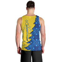 Ukraine Christmas Men Tank Top with Yellow and Blue Tree Design and Traditional Embroidery - Wonder Print Shop