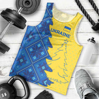 Ukraine Christmas Men Tank Top with Yellow and Blue Tree Design and Traditional Embroidery - Wonder Print Shop
