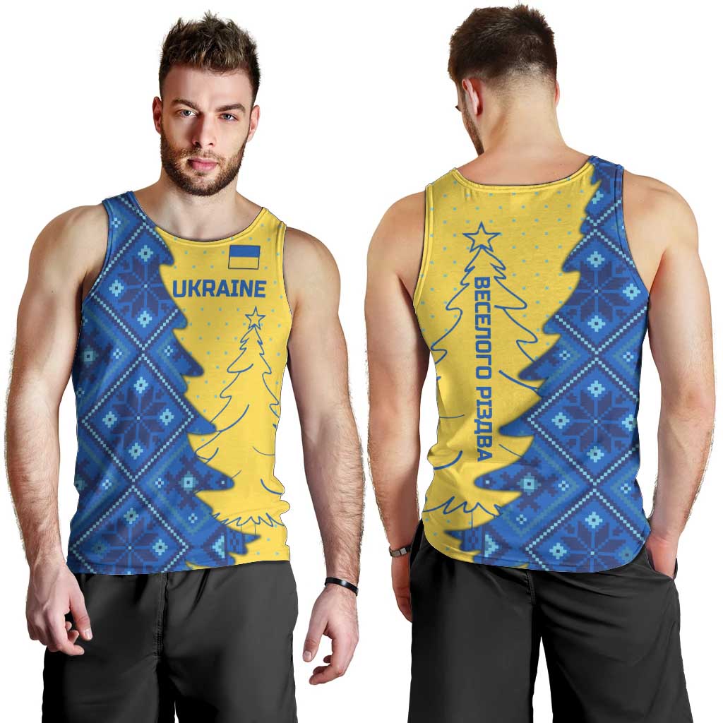 Ukraine Christmas Men Tank Top with Yellow and Blue Tree Design and Traditional Embroidery - Wonder Print Shop