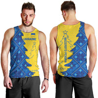Ukraine Christmas Men Tank Top with Yellow and Blue Tree Design and Traditional Embroidery - Wonder Print Shop