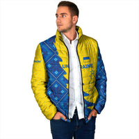 Ukraine Christmas Padded Jacket with Yellow and Blue Tree Design and Traditional Embroidery - Wonder Print Shop