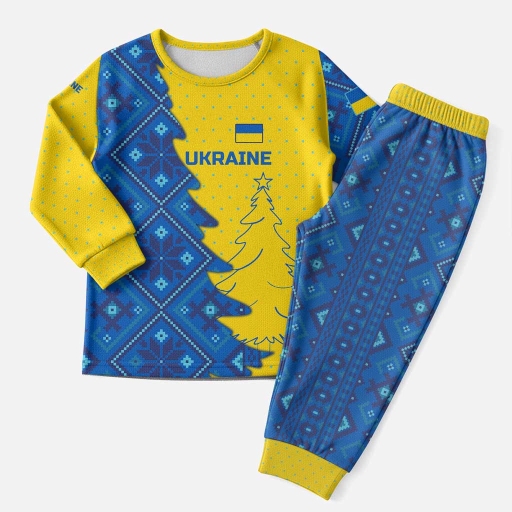 Ukraine Christmas Pajama Set with Yellow and Blue Tree Design and Traditional Embroidery - Wonder Print Shop