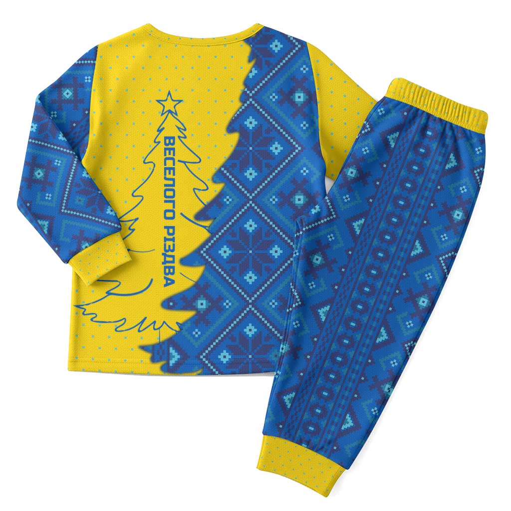Ukraine Christmas Pajama Set with Yellow and Blue Tree Design and Traditional Embroidery - Wonder Print Shop