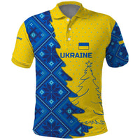 Ukraine Christmas Polo Shirt with Yellow and Blue Tree Design and Traditional Embroidery - Wonder Print Shop
