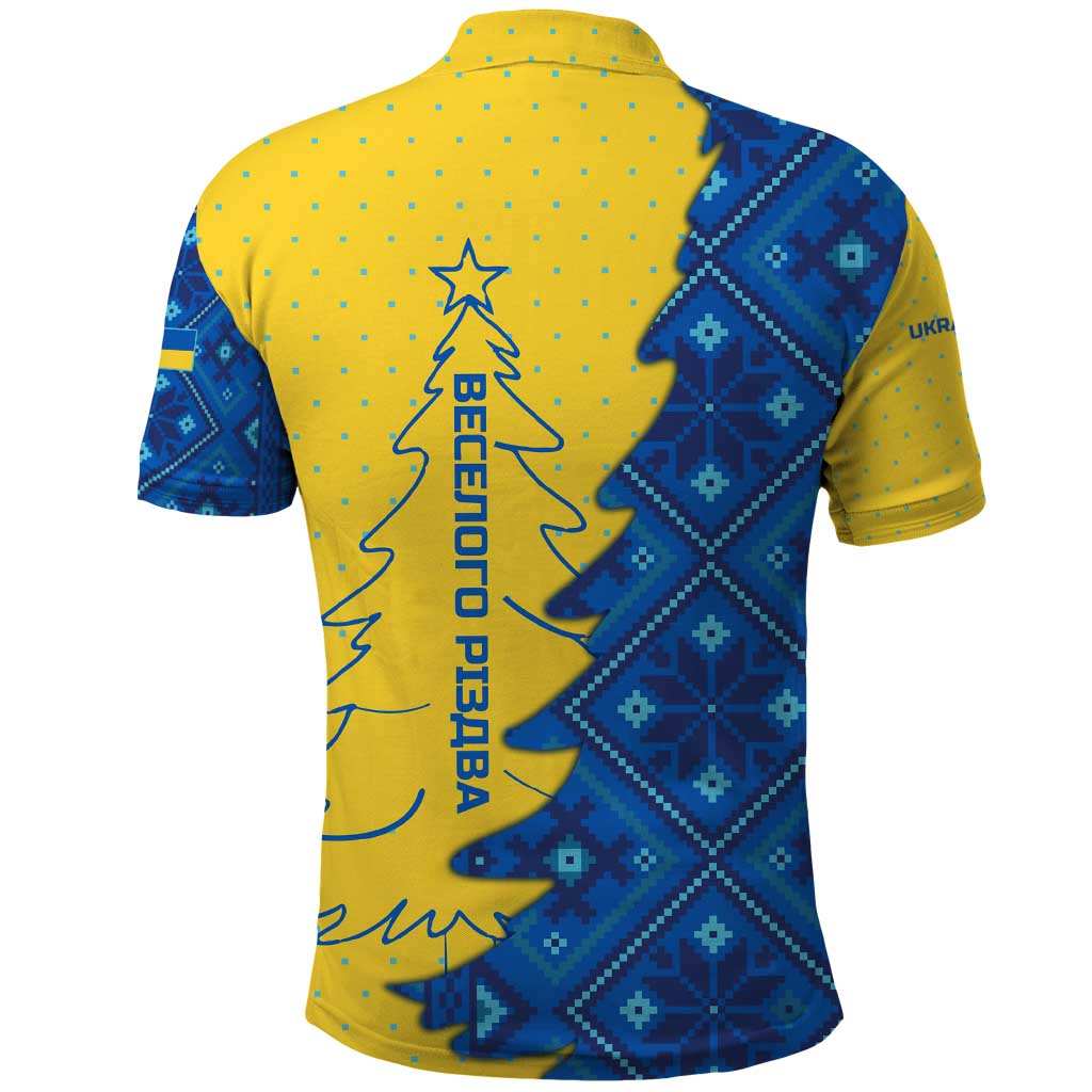 Ukraine Christmas Polo Shirt with Yellow and Blue Tree Design and Traditional Embroidery - Wonder Print Shop