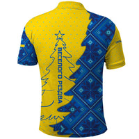 Ukraine Christmas Polo Shirt with Yellow and Blue Tree Design and Traditional Embroidery - Wonder Print Shop