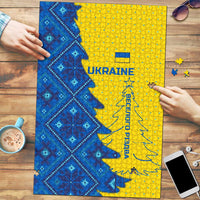 Ukraine Christmas Puzzle with Yellow and Blue Tree Design and Traditional Embroidery - Wonder Print Shop