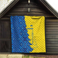 Ukraine Christmas Quilt with Yellow and Blue Tree Design and Traditional Embroidery - Wonder Print Shop