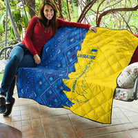 Ukraine Christmas Quilt with Yellow and Blue Tree Design and Traditional Embroidery - Wonder Print Shop