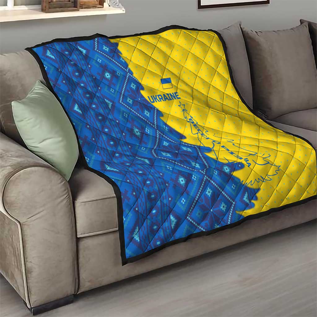 Ukraine Christmas Quilt with Yellow and Blue Tree Design and Traditional Embroidery - Wonder Print Shop