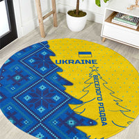 Ukraine Christmas Round Carpet with Yellow and Blue Tree Design and Traditional Embroidery - Wonder Print Shop