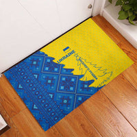 Ukraine Christmas Rubber Doormat with Yellow and Blue Tree Design and Traditional Embroidery - Wonder Print Shop