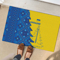Ukraine Christmas Rubber Doormat with Yellow and Blue Tree Design and Traditional Embroidery - Wonder Print Shop