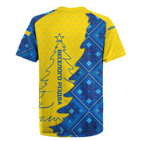 Ukraine Christmas Rugby Jersey with Yellow and Blue Tree Design and Traditional Embroidery - Wonder Print Shop