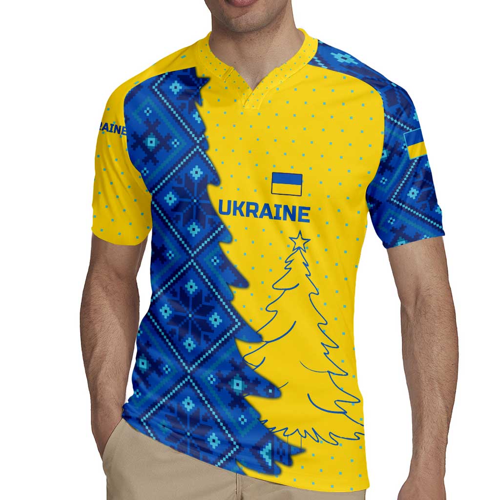 Ukraine Christmas Rugby Jersey with Yellow and Blue Tree Design and Traditional Embroidery - Wonder Print Shop