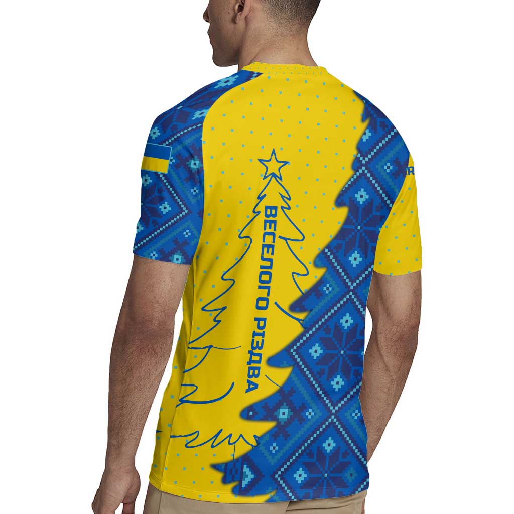 Ukraine Christmas Rugby Jersey with Yellow and Blue Tree Design and Traditional Embroidery - Wonder Print Shop