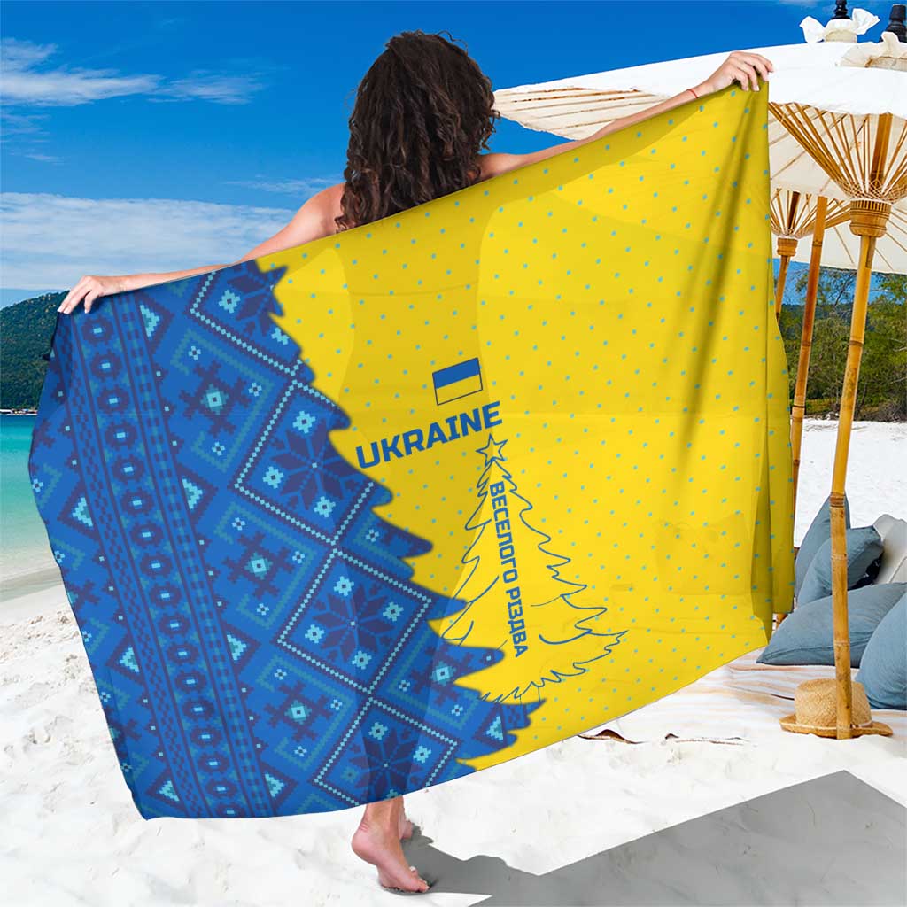 Ukraine Christmas Sarong with Yellow and Blue Tree Design and Traditional Embroidery - Wonder Print Shop