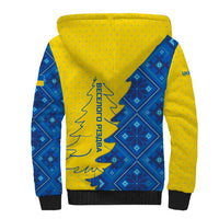 Ukraine Christmas Sherpa Hoodie with Yellow and Blue Tree Design and Traditional Embroidery - Wonder Print Shop
