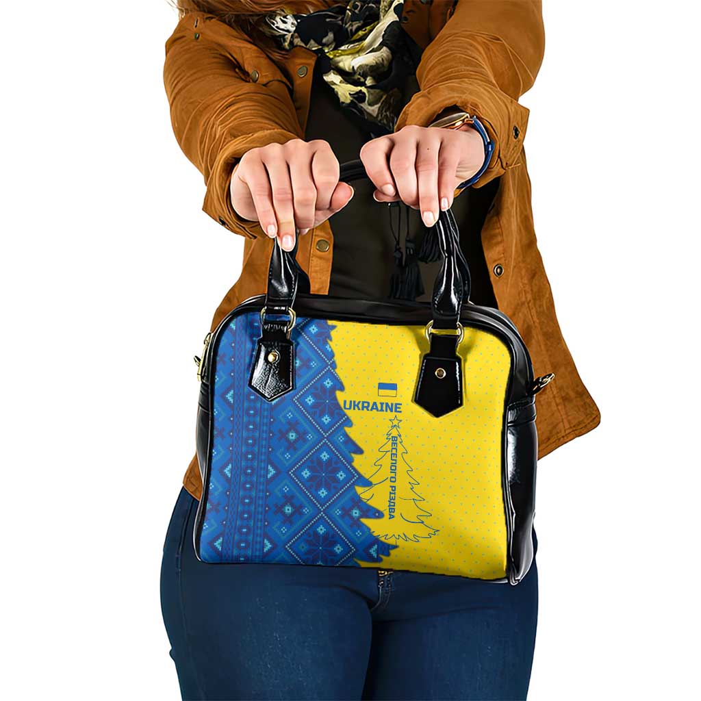 Ukraine Christmas Shoulder Handbag with Yellow and Blue Tree Design and Traditional Embroidery - Wonder Print Shop
