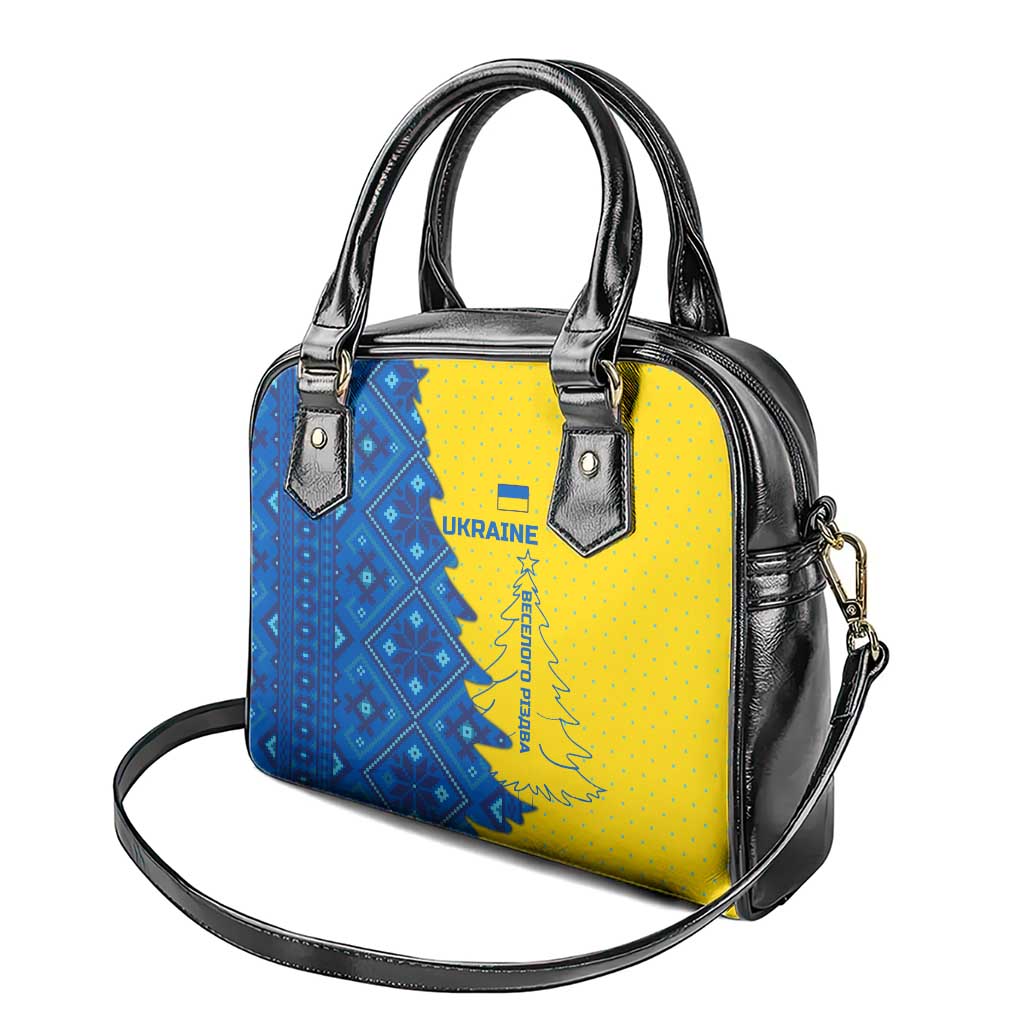 Ukraine Christmas Shoulder Handbag with Yellow and Blue Tree Design and Traditional Embroidery - Wonder Print Shop