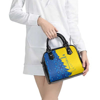 Ukraine Christmas Shoulder Handbag with Yellow and Blue Tree Design and Traditional Embroidery - Wonder Print Shop