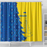 Ukraine Christmas Shower Curtain with Yellow and Blue Tree Design and Traditional Embroidery - Wonder Print Shop