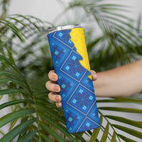Ukraine Christmas Skinny Tumbler with Yellow and Blue Tree Design and Traditional Embroidery - Wonder Print Shop