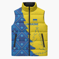 Ukraine Christmas Sleeveless Puffer Jacket with Yellow and Blue Tree Design and Traditional Embroidery - Wonder Print Shop