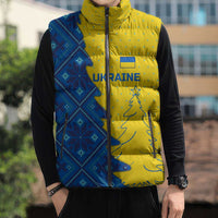 Ukraine Christmas Sleeveless Puffer Jacket with Yellow and Blue Tree Design and Traditional Embroidery - Wonder Print Shop