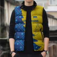 Ukraine Christmas Sleeveless Puffer Jacket with Yellow and Blue Tree Design and Traditional Embroidery - Wonder Print Shop