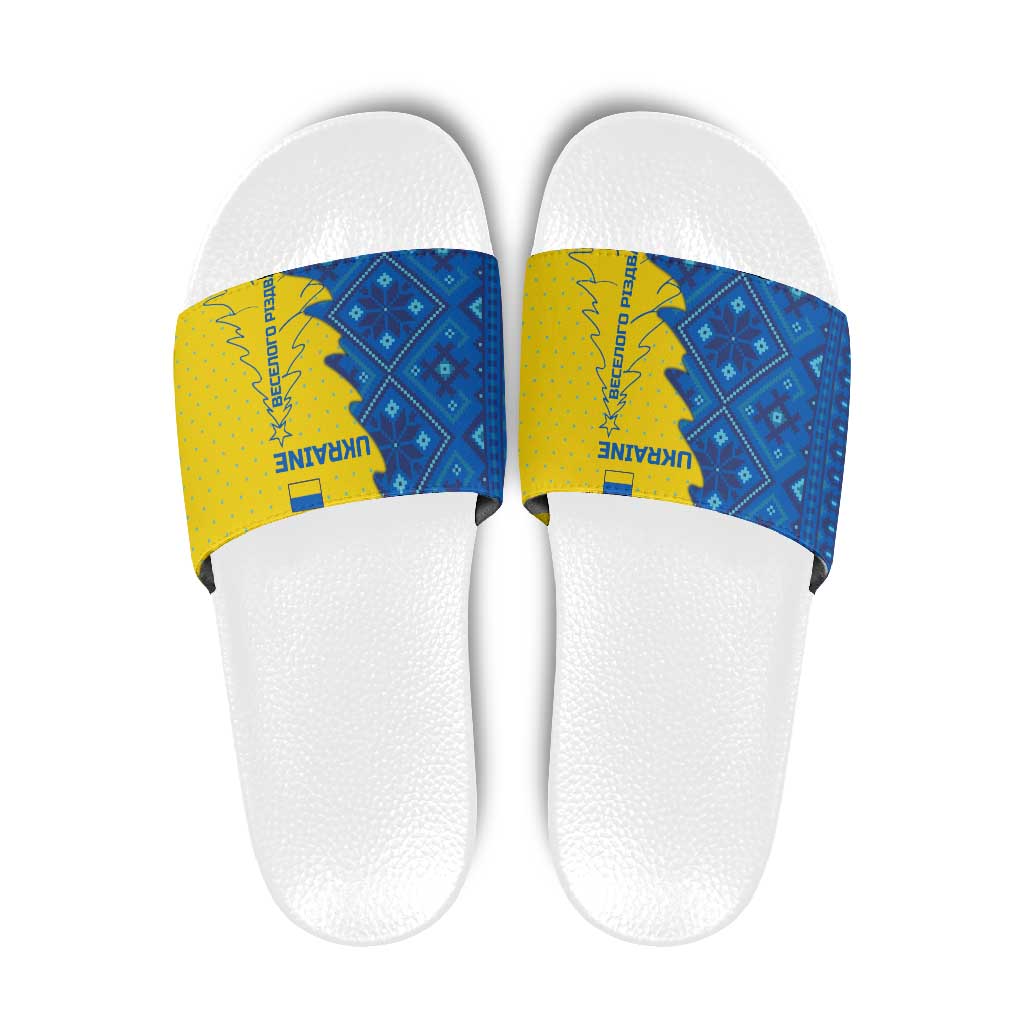 Ukraine Christmas Slide Sandals with Yellow and Blue Tree Design and Traditional Embroidery - Wonder Print Shop