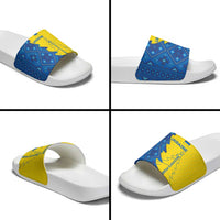 Ukraine Christmas Slide Sandals with Yellow and Blue Tree Design and Traditional Embroidery - Wonder Print Shop