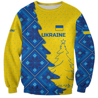 Ukraine Christmas Sweatshirt with Yellow and Blue Tree Design and Traditional Embroidery - Wonder Print Shop