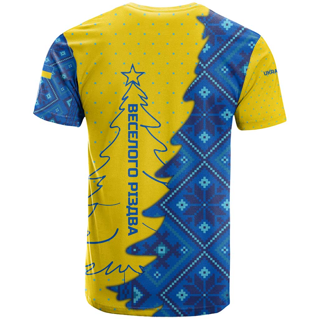 Ukraine Christmas T Shirt with Yellow and Blue Tree Design and Traditional Embroidery - Wonder Print Shop