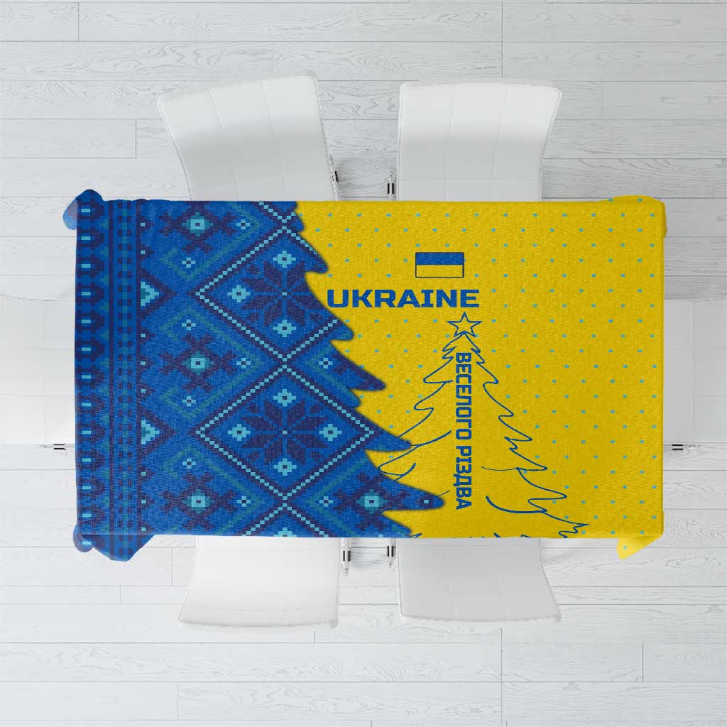 Ukraine Christmas Tablecloth with Yellow and Blue Tree Design and Traditional Embroidery - Wonder Print Shop