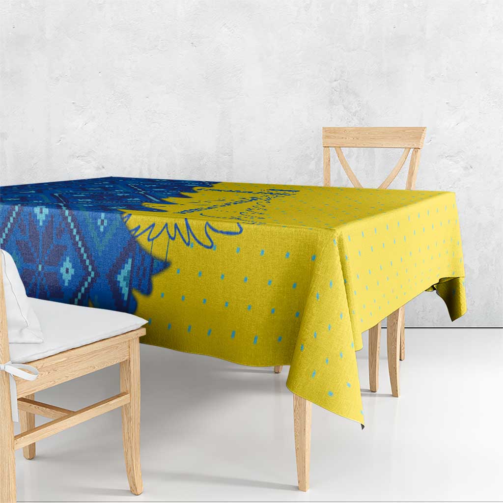 Ukraine Christmas Tablecloth with Yellow and Blue Tree Design and Traditional Embroidery - Wonder Print Shop