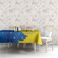 Ukraine Christmas Tablecloth with Yellow and Blue Tree Design and Traditional Embroidery - Wonder Print Shop