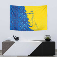 Ukraine Christmas Tapestry with Yellow and Blue Tree Design and Traditional Embroidery - Wonder Print Shop