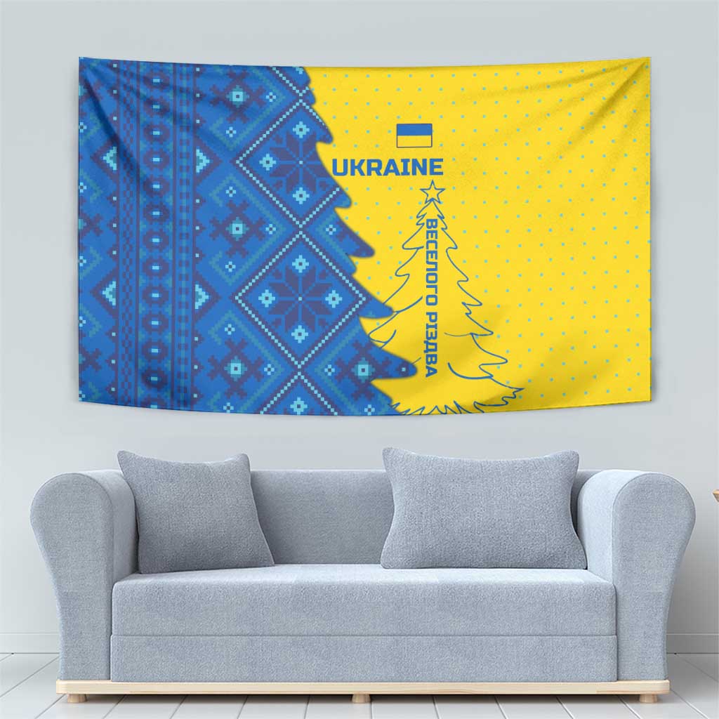 Ukraine Christmas Tapestry with Yellow and Blue Tree Design and Traditional Embroidery - Wonder Print Shop