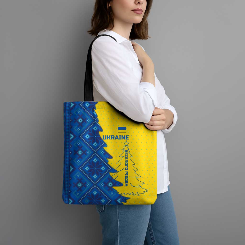 Ukraine Christmas Tote Bag with Yellow and Blue Tree Design and Traditional Embroidery - Wonder Print Shop